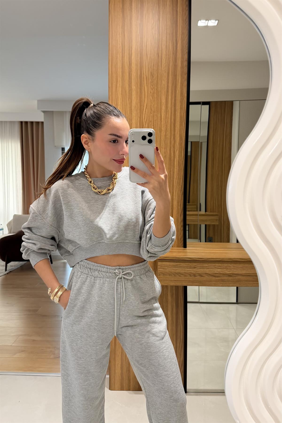 Patrica Gri Crop Eşofman Takımı