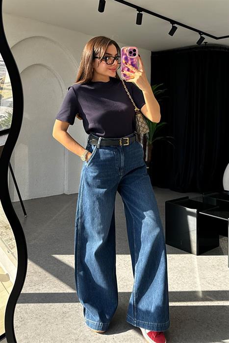 Payne Darkblue Geniş Paça Palazzo Jean