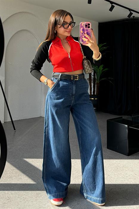 Payne Darkblue Geniş Paça Palazzo Jean