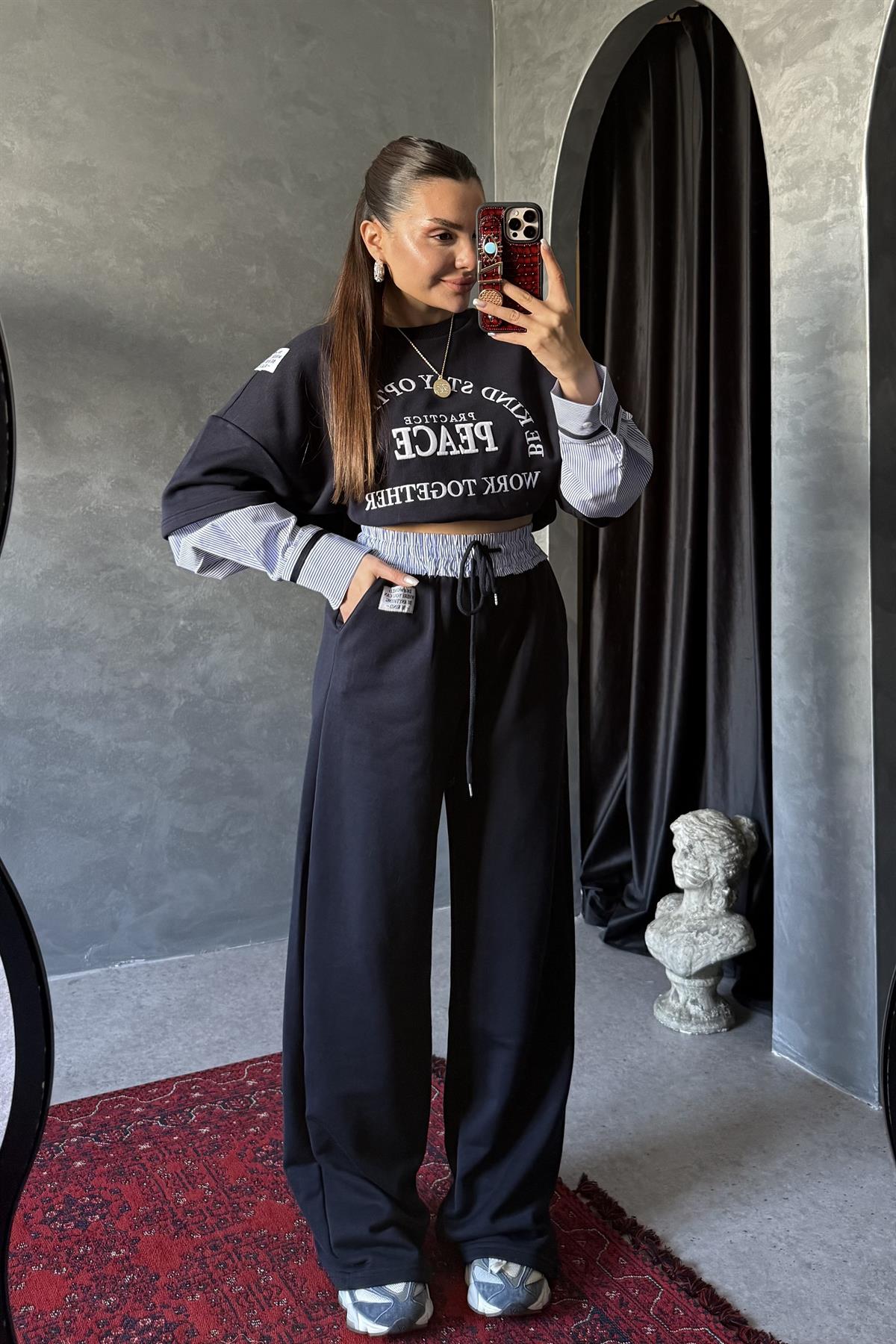 Peace Bel Detaylı Lastikli Pantolon