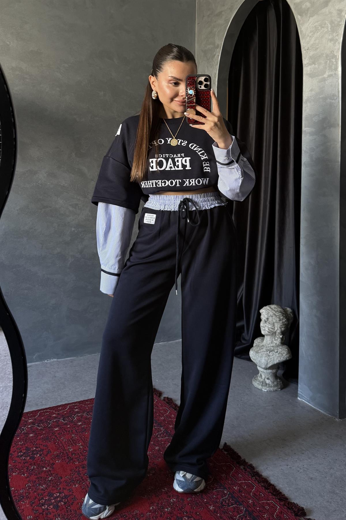 Peace Bel Detaylı Lastikli Pantolon