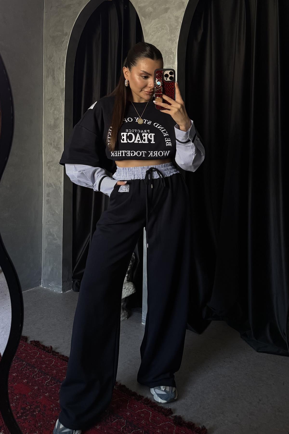 Peace Bel Detaylı Lastikli Pantolon