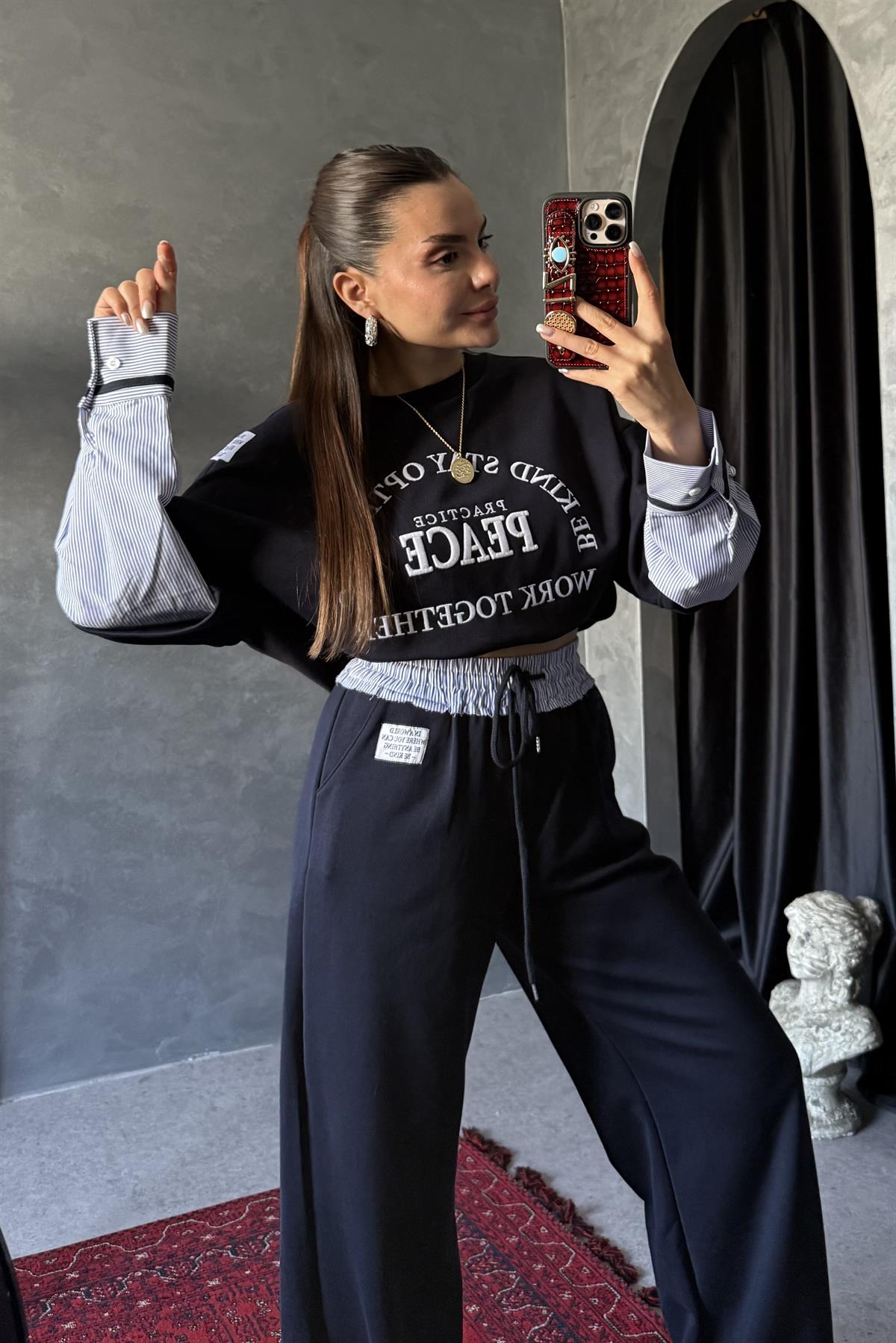 Peace Yazılı Poplin Detay Sweatshirt