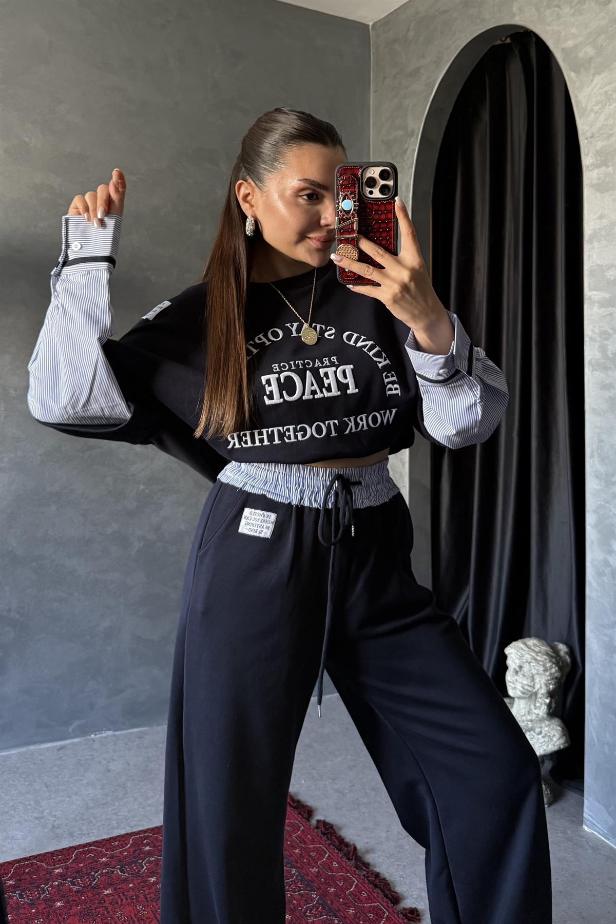 Peace Yazılı Poplin Detay Sweatshirt
