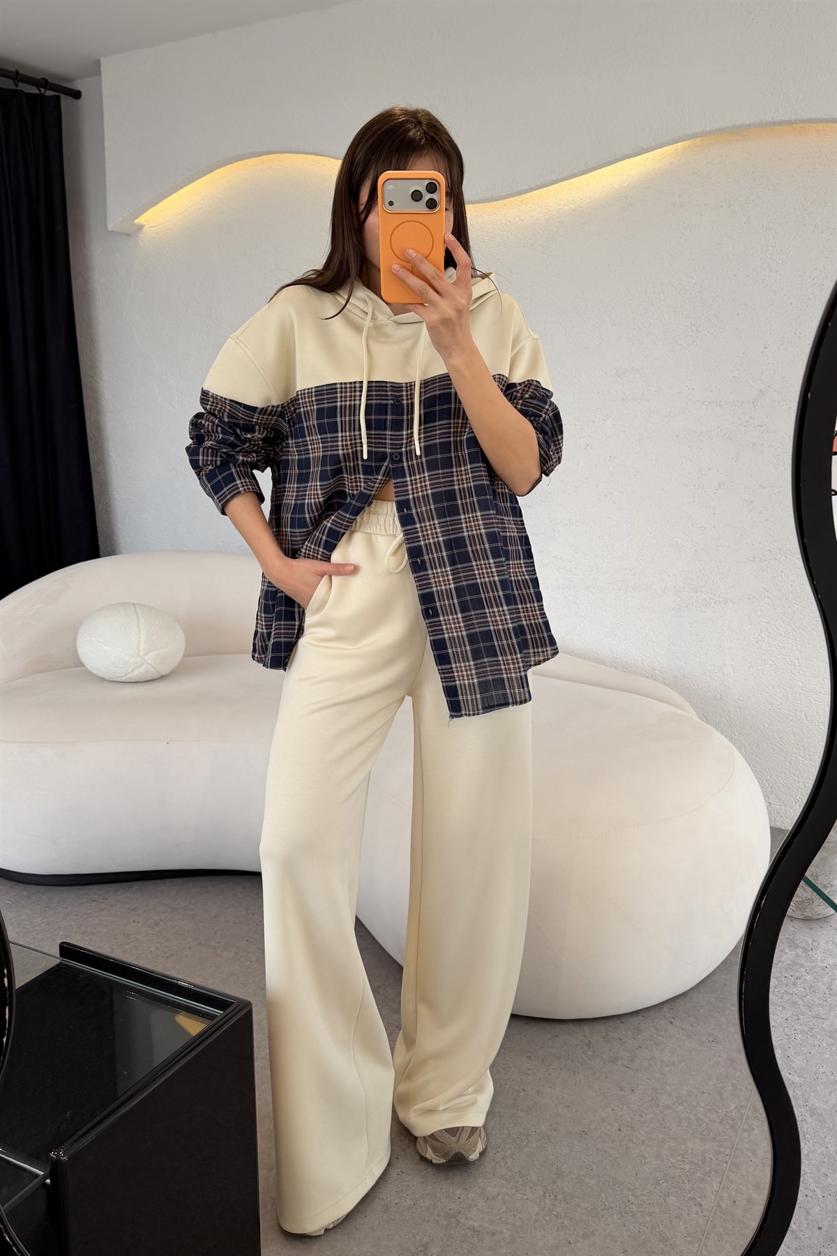 Peak Bej Ekose Detaylı Modal Takım