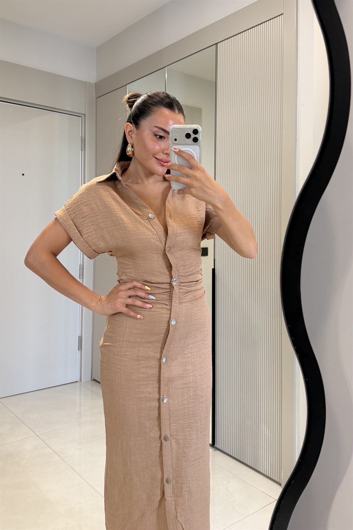 Peaky Camel Büzgülü Maxi Elbise