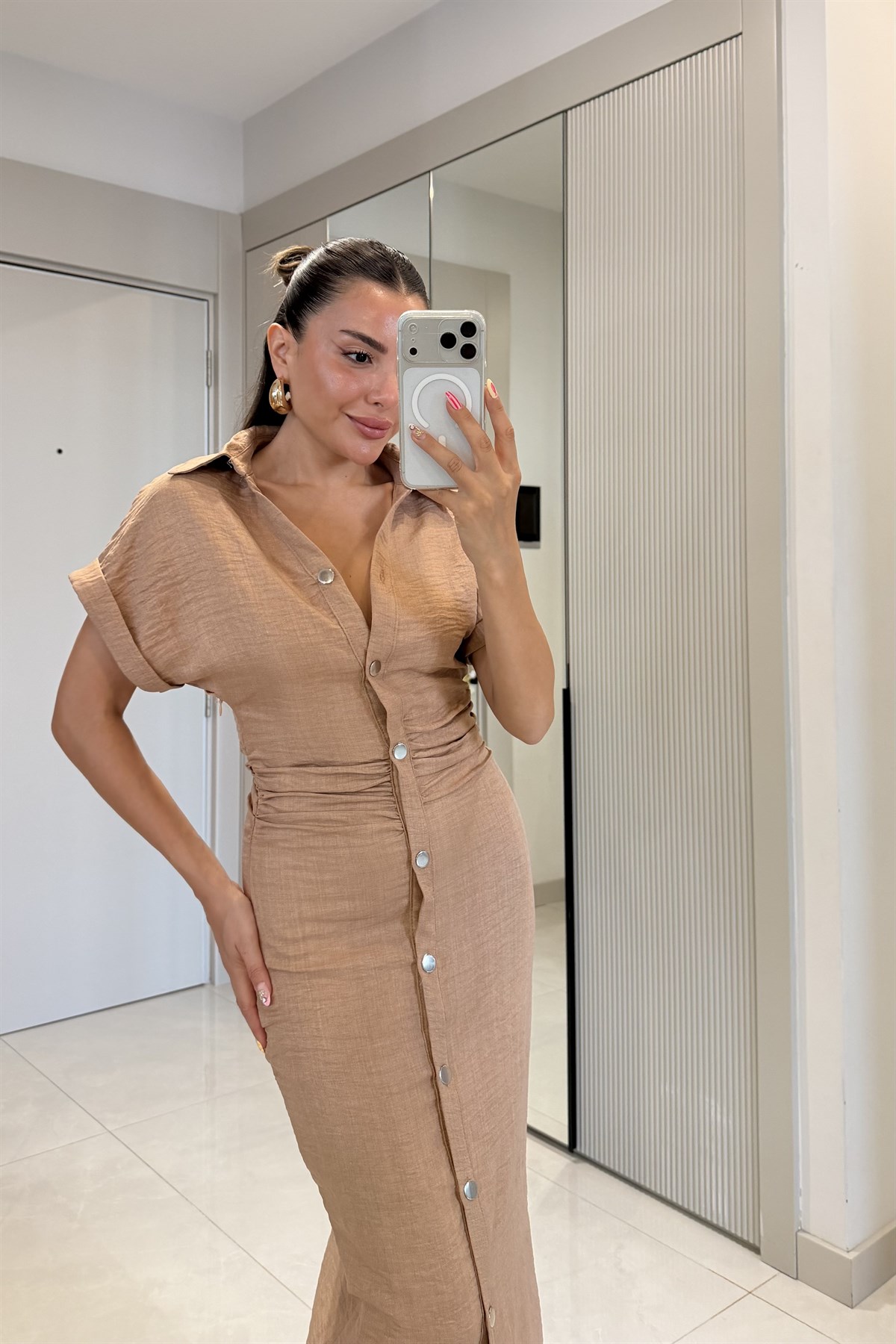 Peaky Camel Büzgülü Maxi Elbise