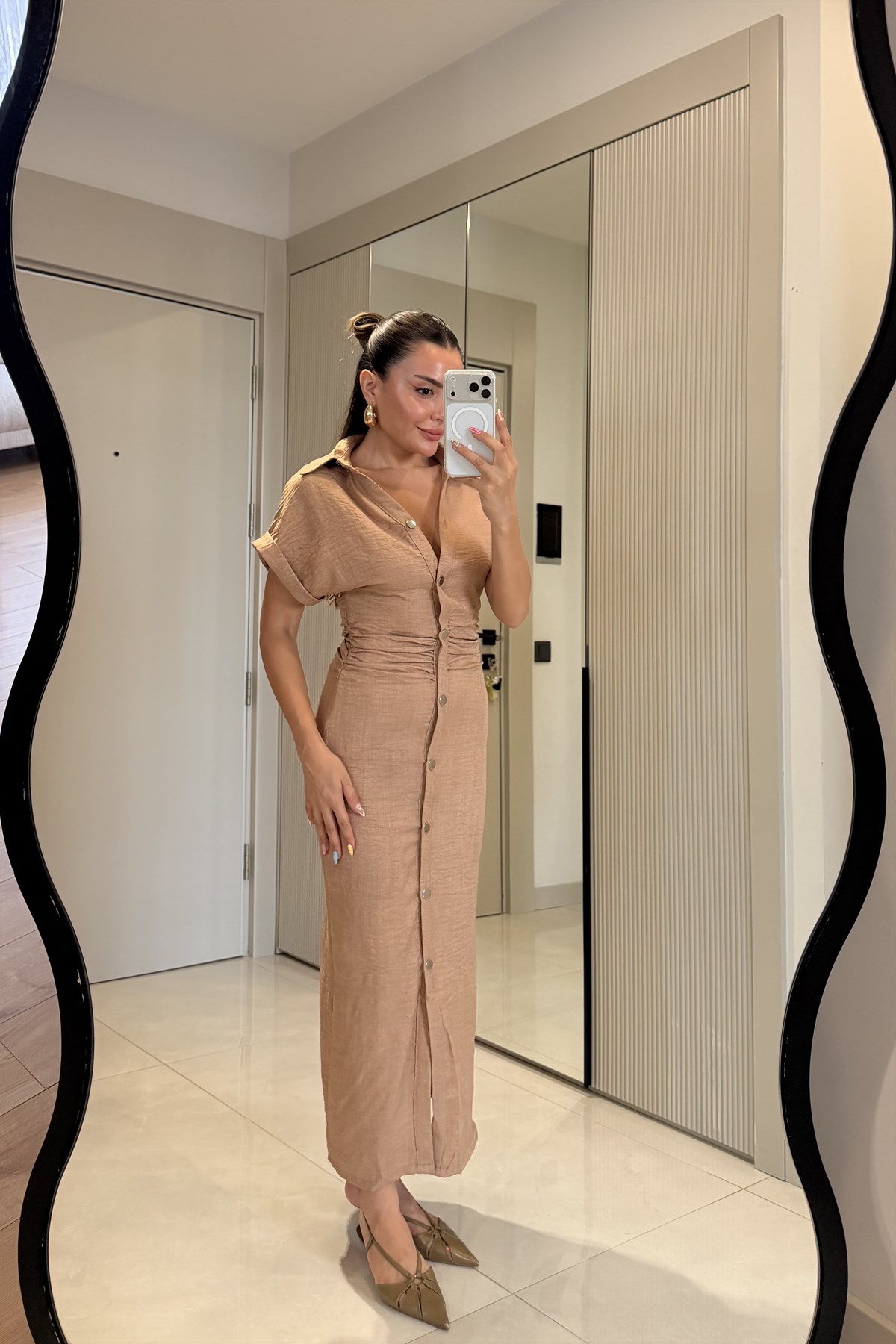 Peaky Camel Büzgülü Maxi Elbise