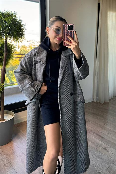 Pearl Balık Sırtı Oversize Kaban - Lacivert