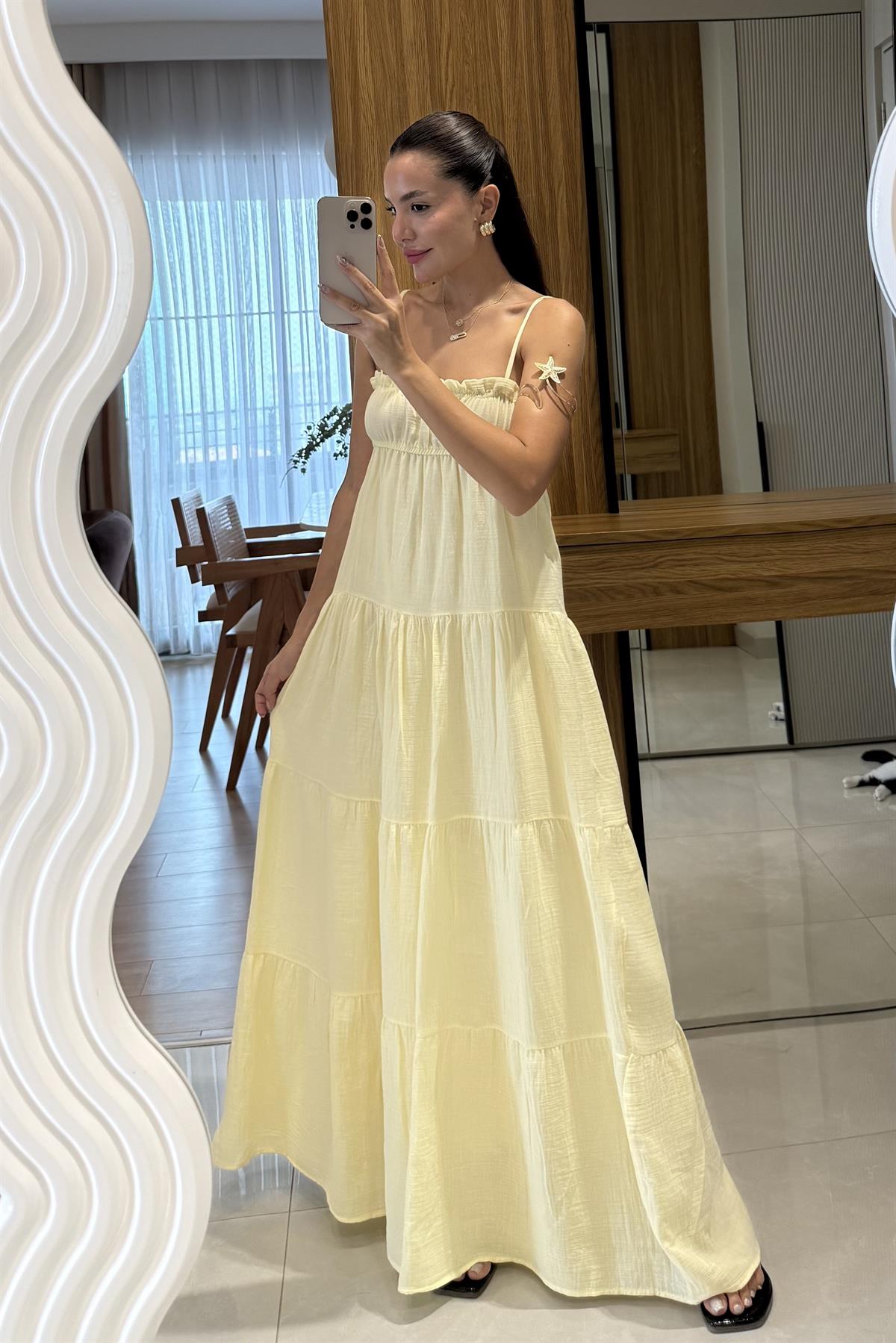 Pedra Sarı Müslin Askılı Çan Elbise