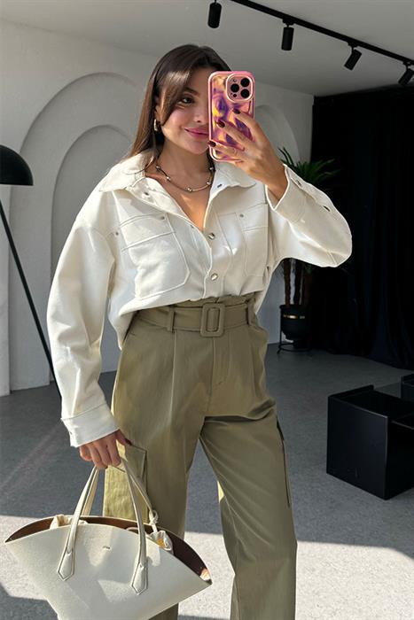 Perlini Ekru Süet Gömlek