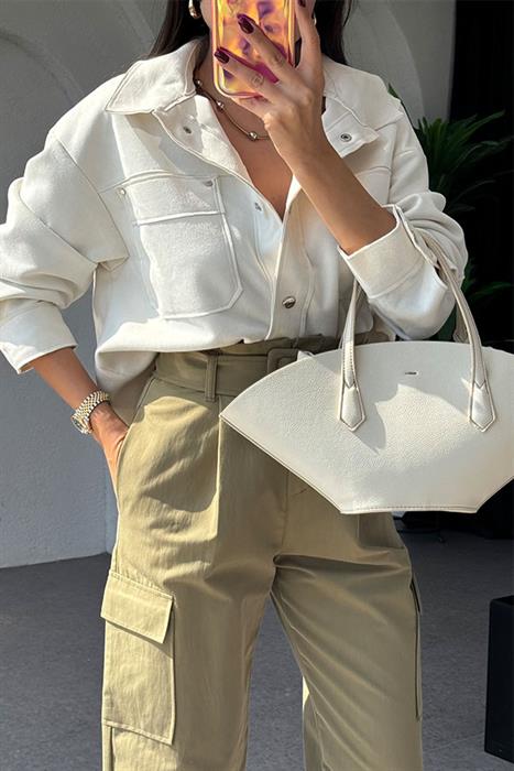 Perlini Ekru Süet Gömlek