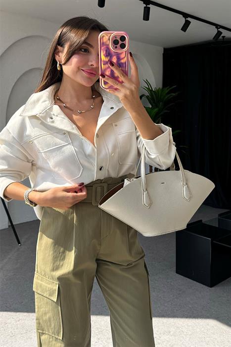 Perlini Ekru Süet Gömlek