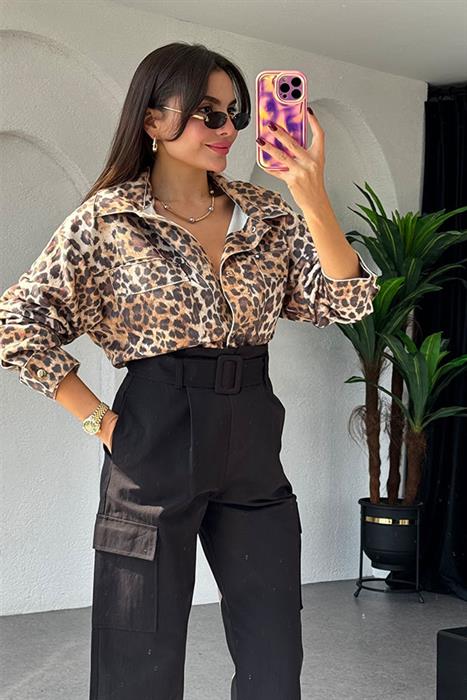 Perlini Leopar Süet Gömlek
