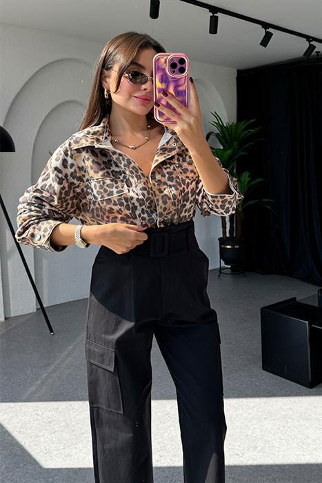 Perlini Leopar Süet Gömlek