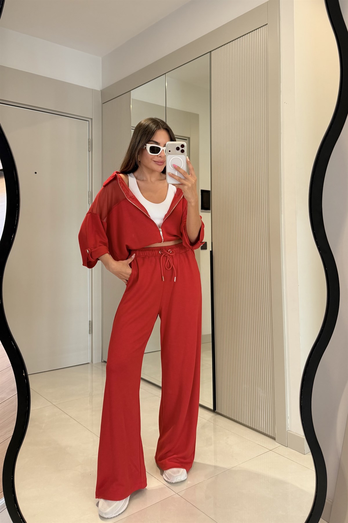Peter Kırmızı Tül Detaylı Modal Takım