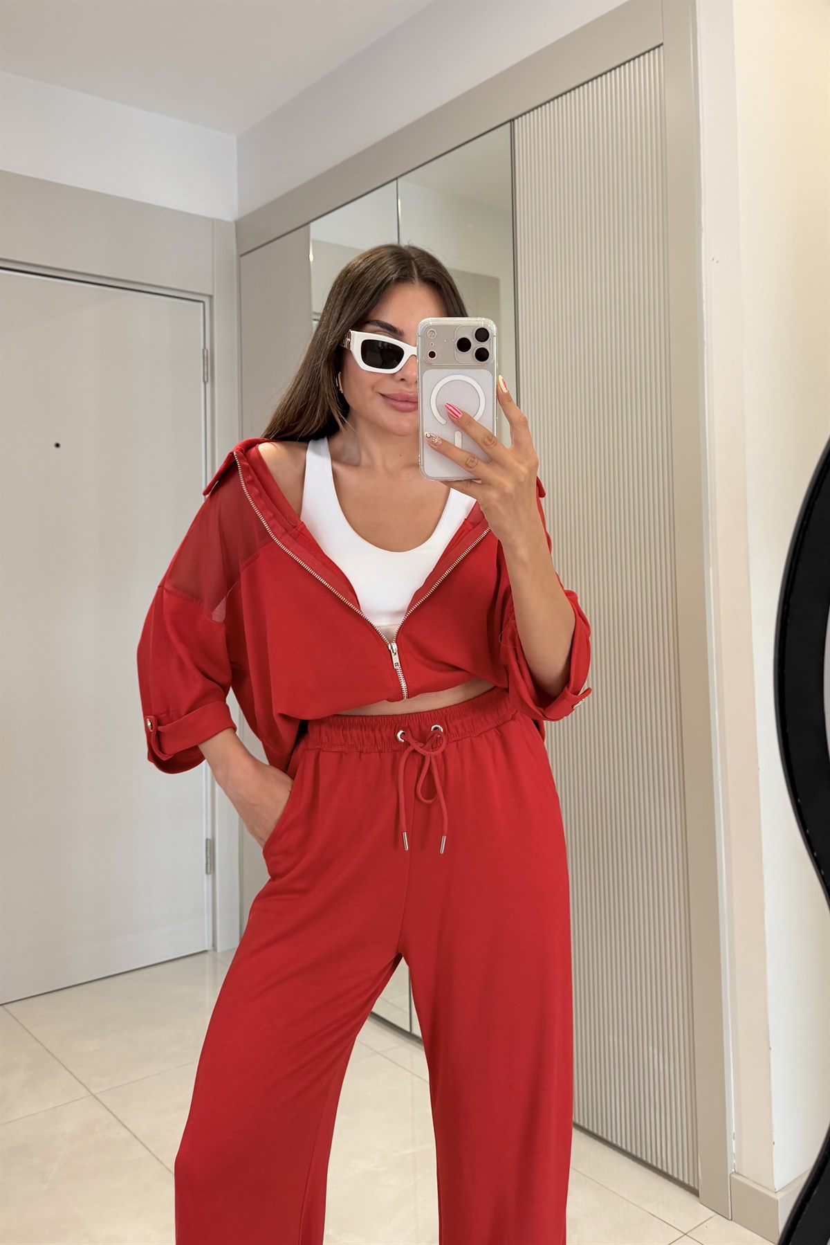 Peter Kırmızı Tül Detaylı Modal Takım