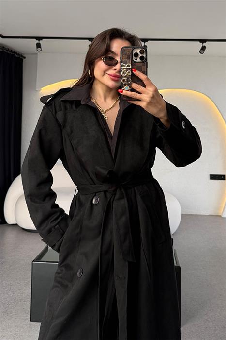 Phalen Siyah Süet Trençkot