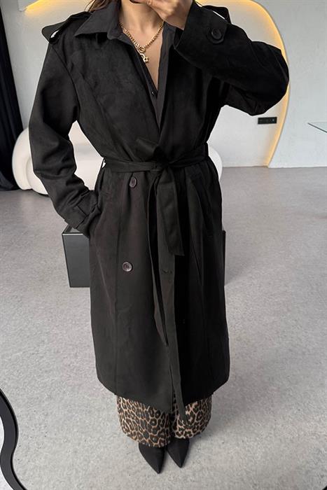 Phalen Siyah Süet Trençkot