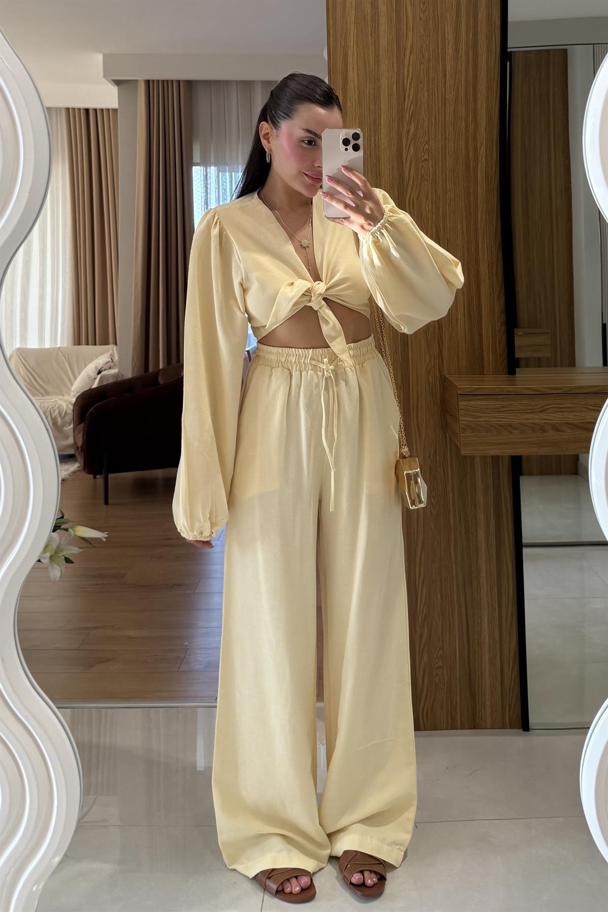 Pietro Sarı Bağlamalı Keten Takım