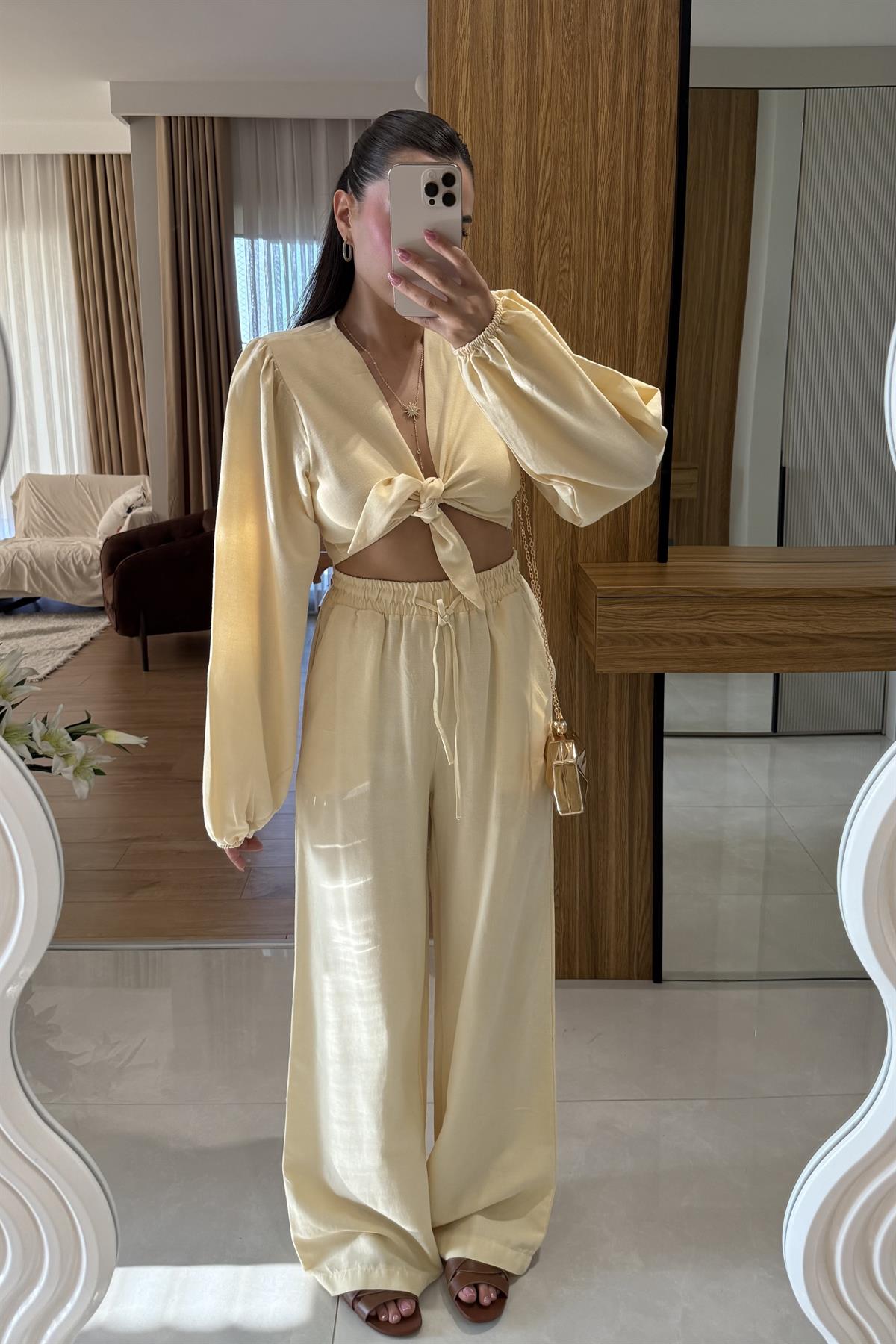 Pietro Sarı Bağlamalı Keten Takım