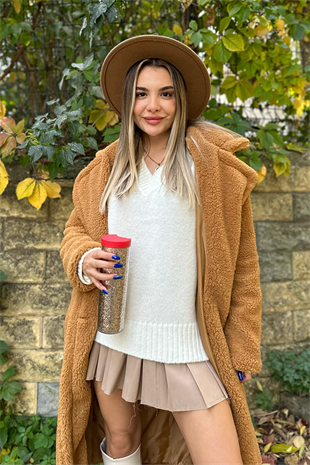 Pileli karamel kolej etek