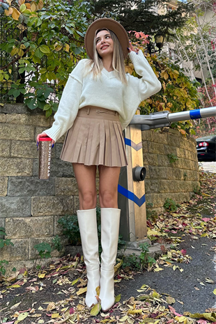 Pileli karamel kolej etek