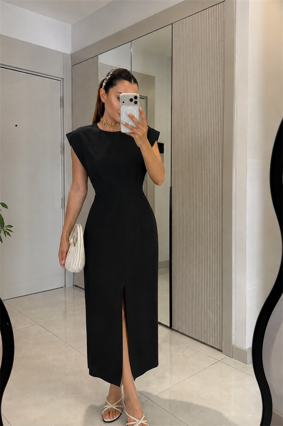Pimenta  Siyah Önden Yırtmaç Detaylı Elbise