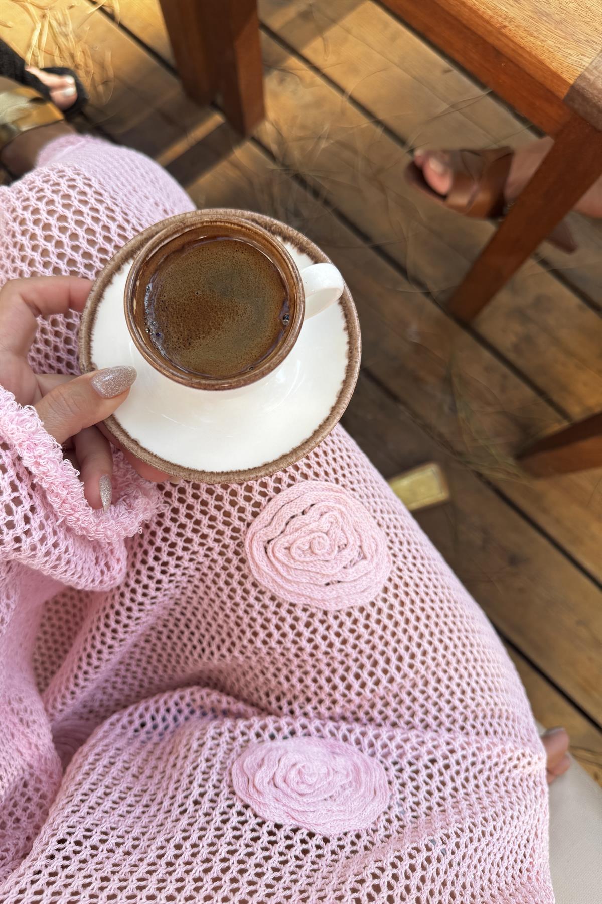 Pinko Gül Detaylı Ajurlu Plaj Elbisesi