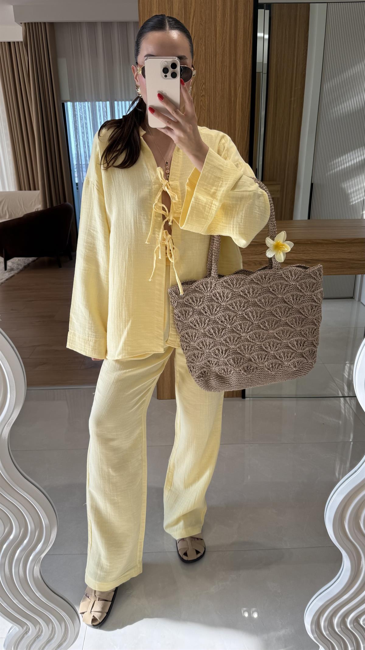 Pixre Sarı Müslin Bağlamalı Takım