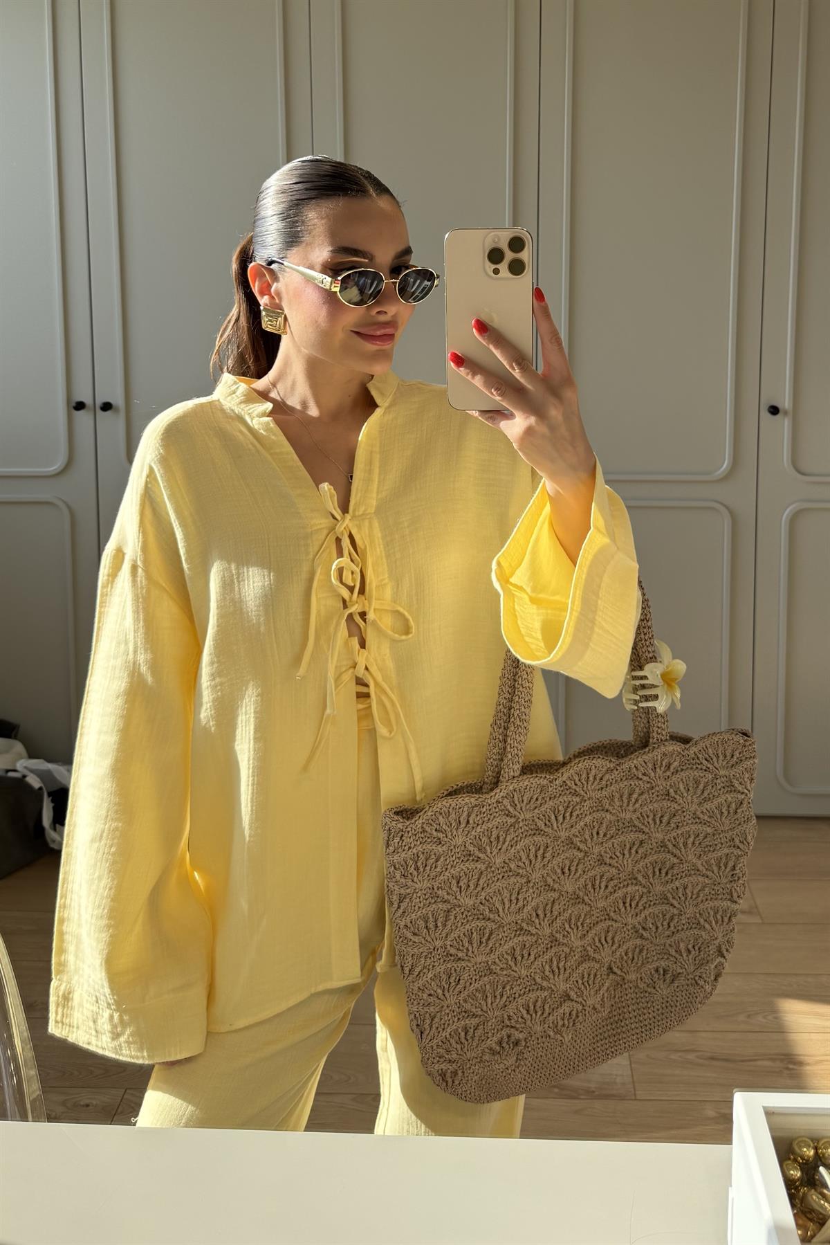 Pixre Sarı Müslin Bağlamalı Takım