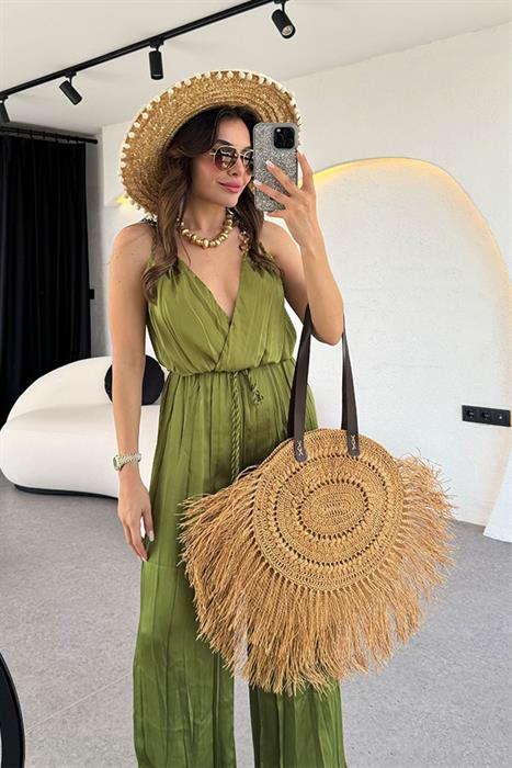 Poemo Kemer Detaylı Tasarım Yeşil Tulum