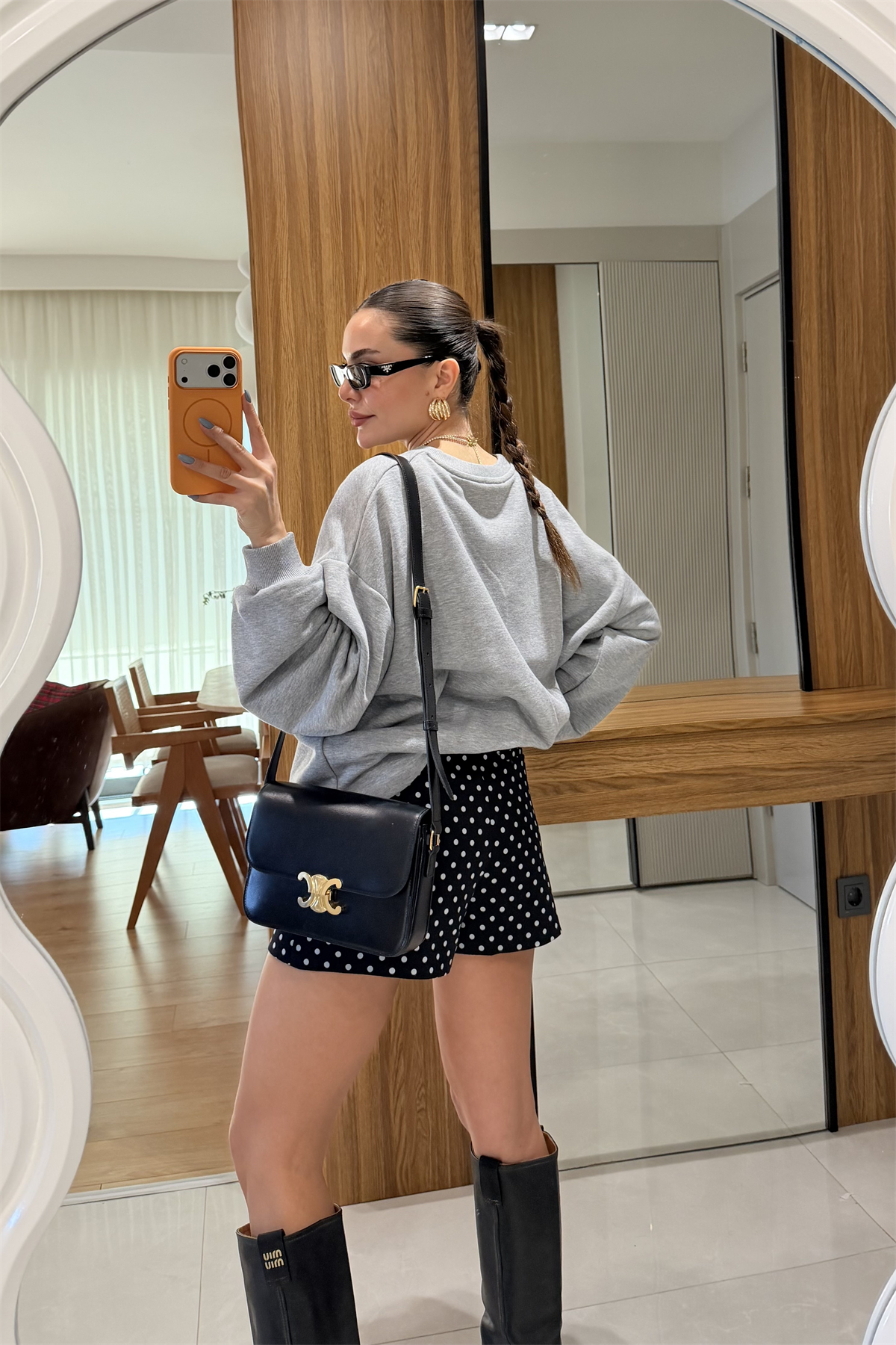 Pois Gri Puantiye Yazılı Sweatshirt 