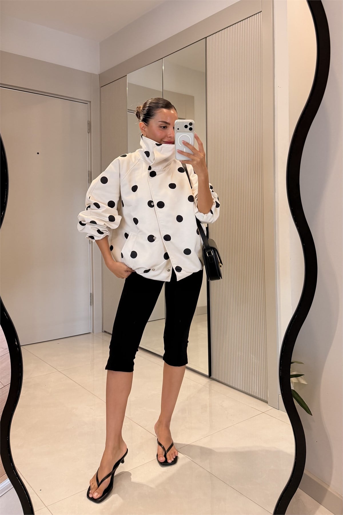 Polka Beyaz Oversize Puantiyeli Ceket