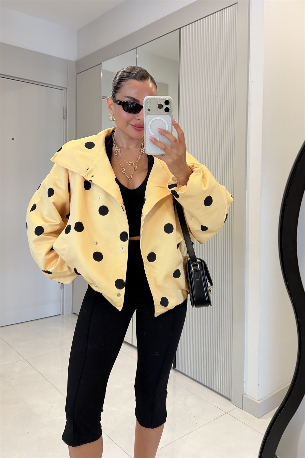Polka Sarı Oversize Puantiyeli Ceket