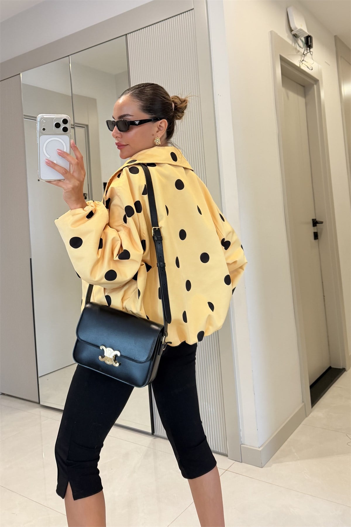 Polka Sarı Oversize Puantiyeli Ceket