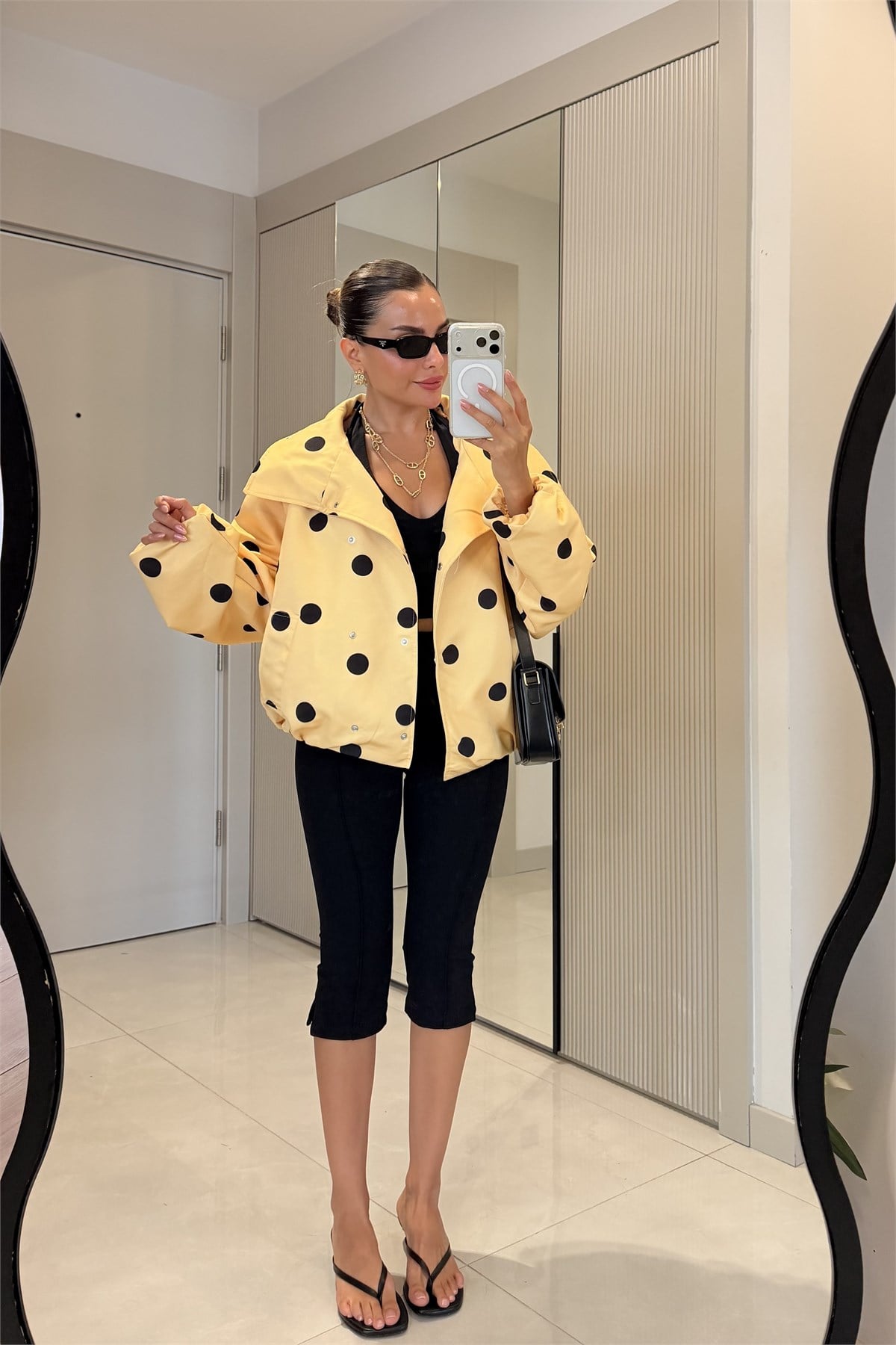 Polka Sarı Oversize Puantiyeli Ceket
