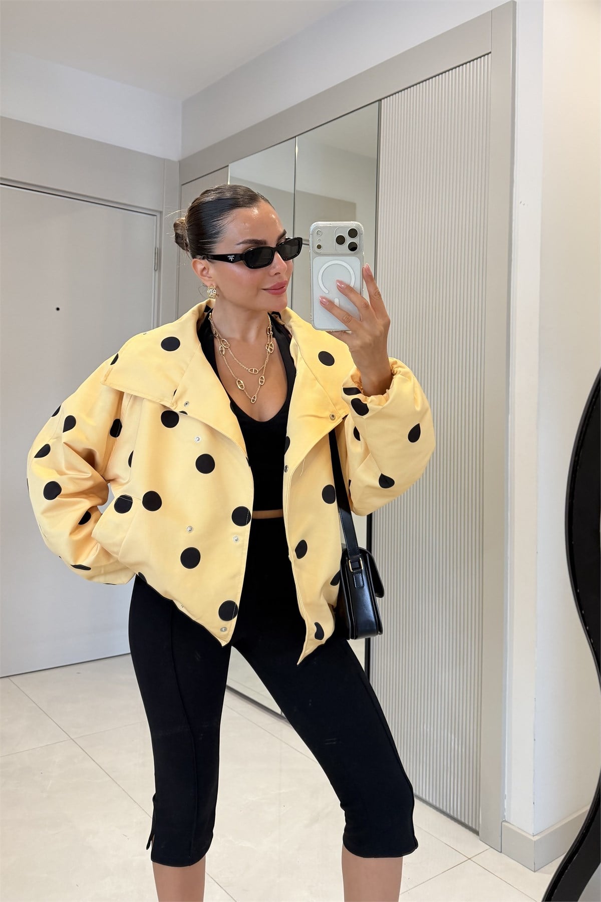 Polka Sarı Oversize Puantiyeli Ceket