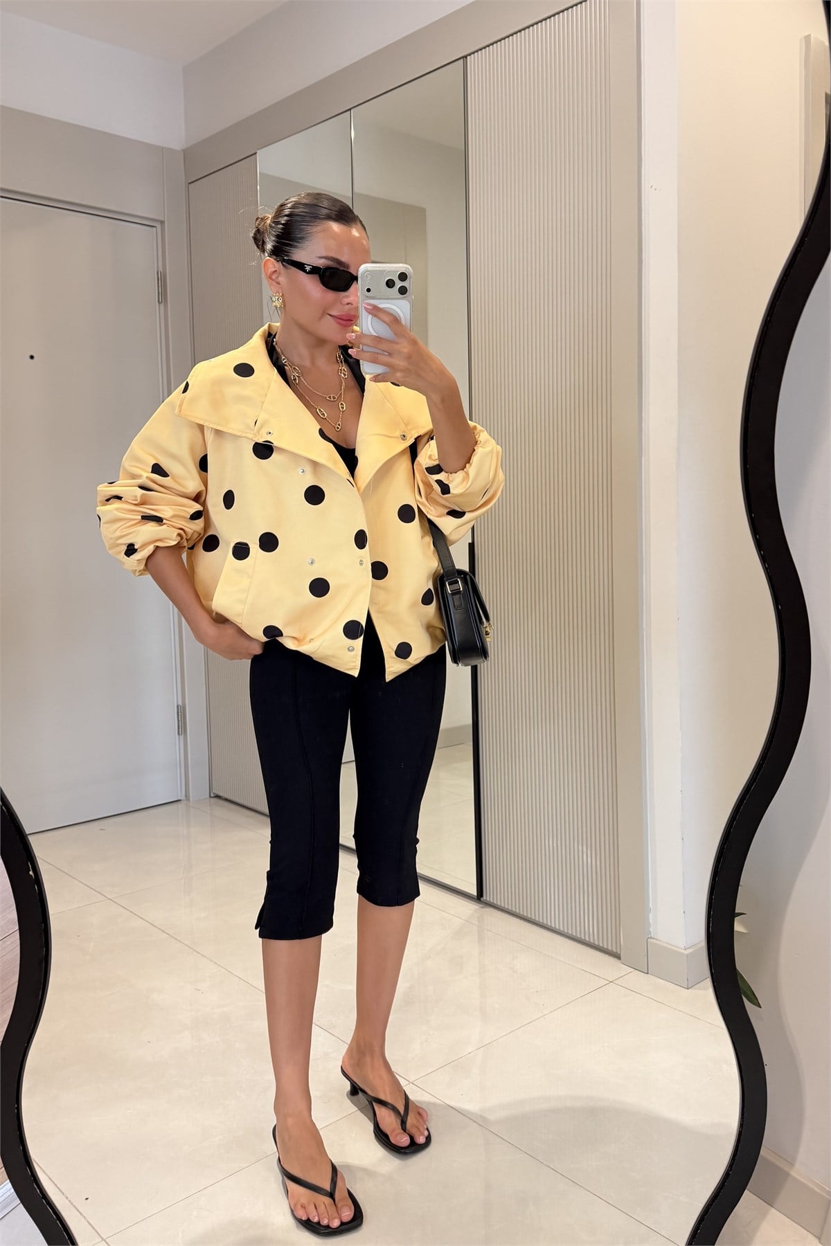 Polka Sarı Oversize Puantiyeli Ceket