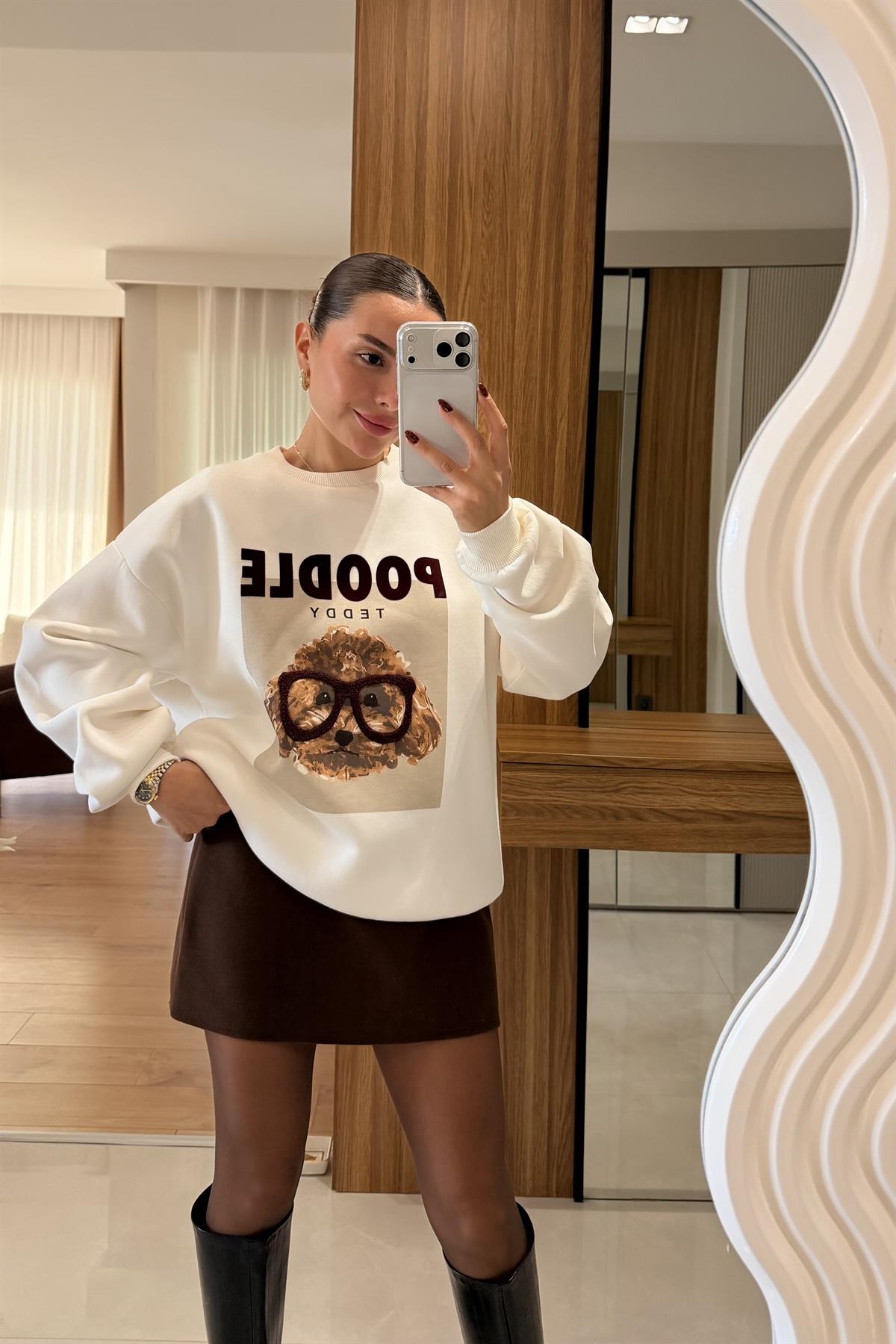 Poodle Teddy Baskılı Sweatshirt 