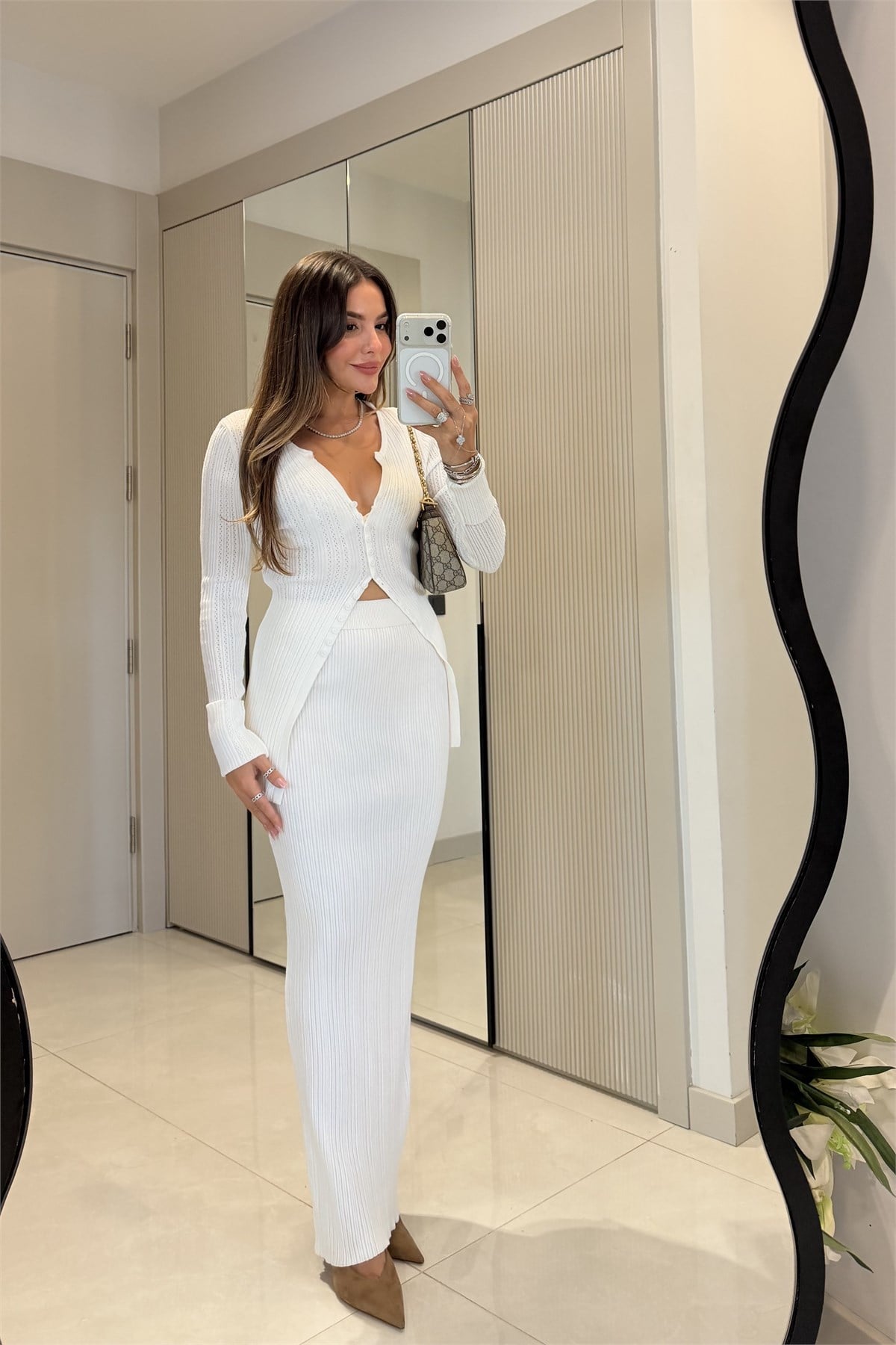 Poply Beyaz Hırka Etek Takım