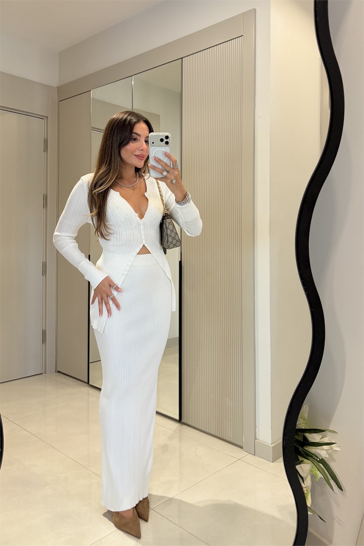 Poply Beyaz Hırka Etek Takım