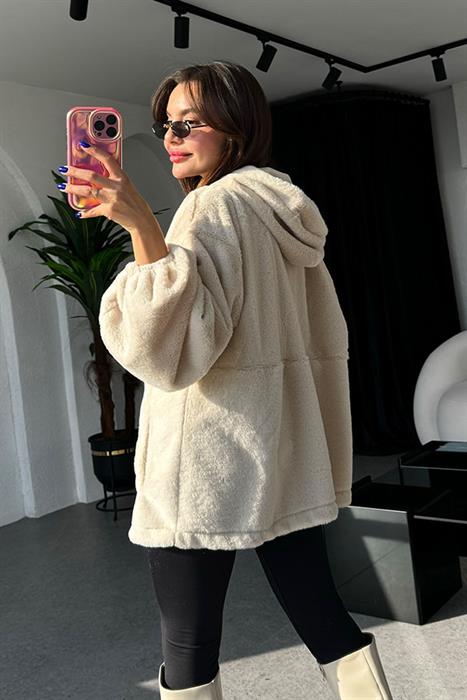 Poply Krem Pofuduk Sweatshirt