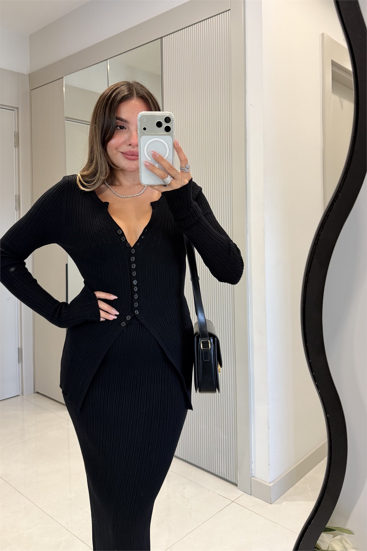 Poply Siyah Hırka Etek Takım