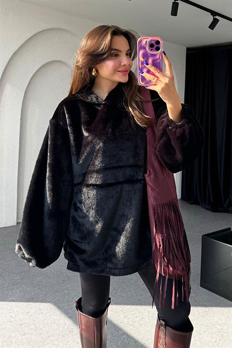 Poply Siyah Pofuduk Sweatshirt