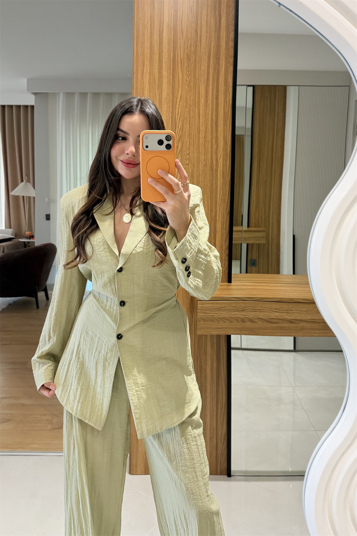 Porter Açık Haki Vatkalı Belden Oturmalı Takım