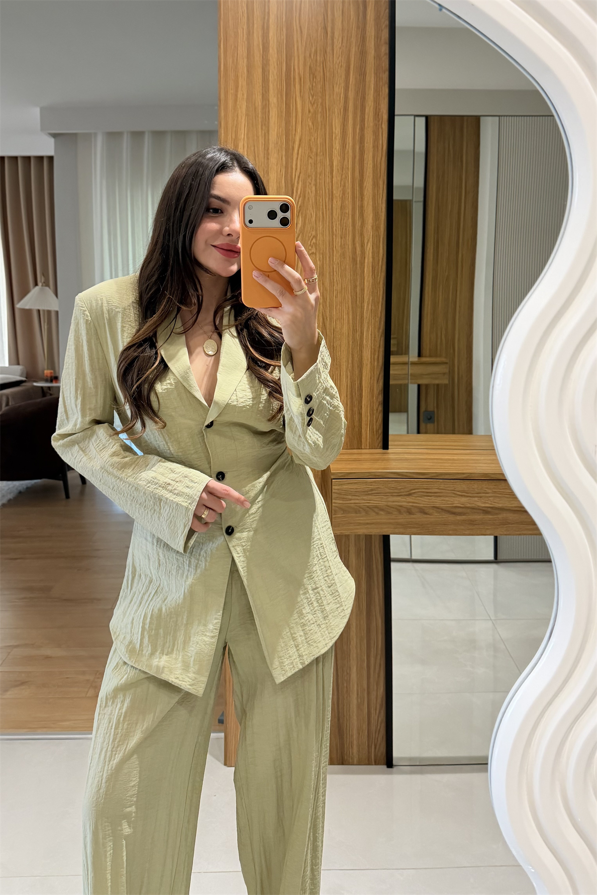 Porter Açık Haki Vatkalı Belden Oturmalı Takım