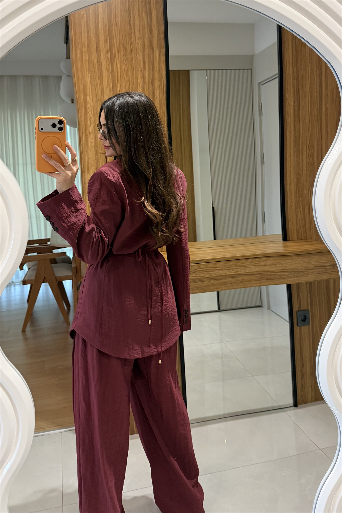 Porter Bordo Vatkalı Belden Oturmalı Takım