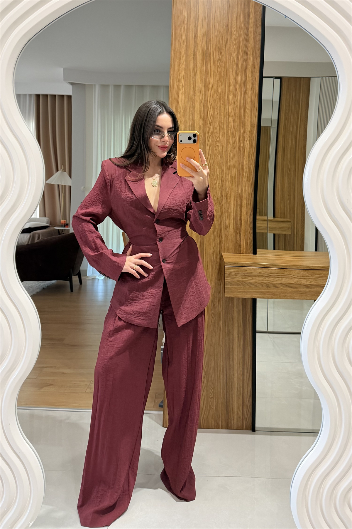 Porter Bordo Vatkalı Belden Oturmalı Takım