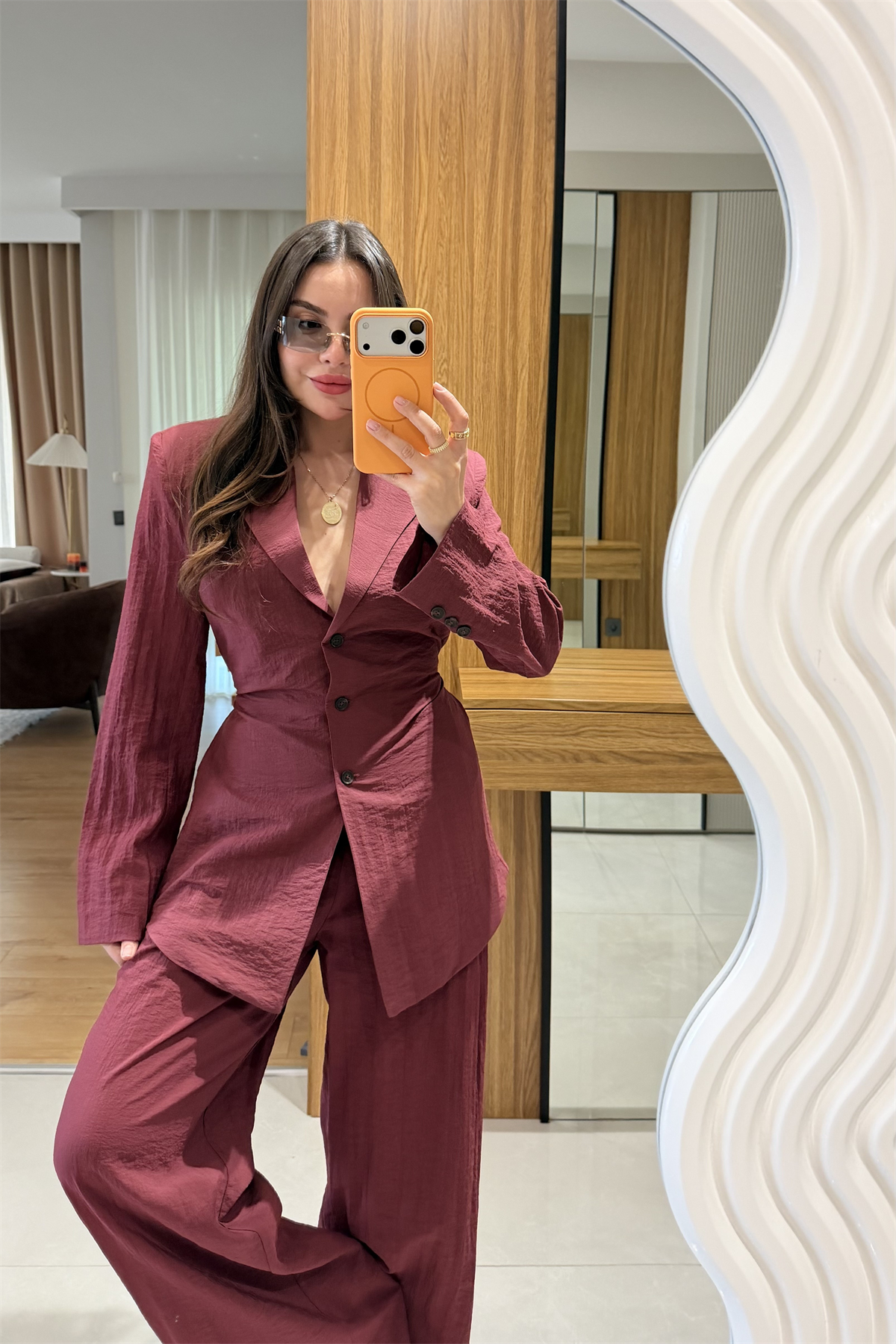 Porter Bordo Vatkalı Belden Oturmalı Takım